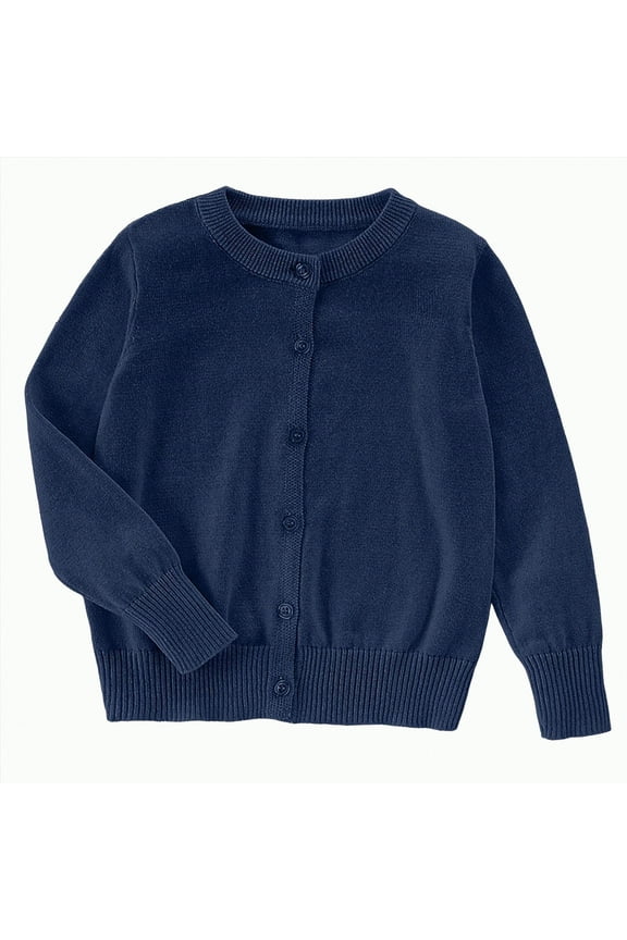 Kids Cardigan Long Sleeve Solid Color Button Sweater Girls Boys Crew Neck Winter Warm Sweater Button Cardign Pullover Knit School Uniforms Lightweight (Navy,13-14 Years)