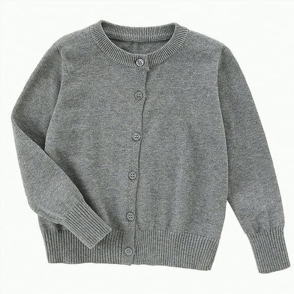 Hessimy Kids Cardigan Long Sleeve Solid Color Button Sweater Girls Boys Crew Neck Winter Warm Sweater Button Cardign Pullover Knit School Uniforms Lightweight (Grey,11-12 Years)