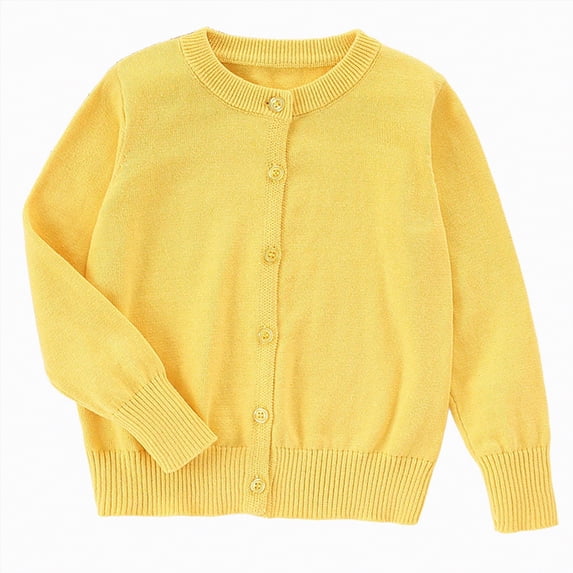 Hessimy Kids Cardigan Long Sleeve Solid Color Button Sweater Girls Boys Crew Neck Winter Warm Sweater Button Cardign Pullover Knit School Uniforms Lightweight (Yellow,15-16 Years)