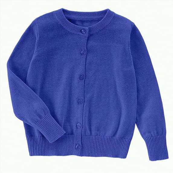 Hessimy Kids Cardigan Long Sleeve Solid Color Button Sweater Girls Boys Crew Neck Winter Warm Sweater Button Cardign Pullover Knit School Uniforms Lightweight (Blue,3-4 Years)