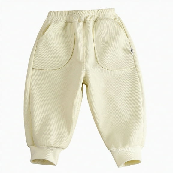 Hessimy Kids Casual Athletic Pull-On Pants Baby Boys Girls Spring Fall Solid Color Elastic Slim Full Length Pants Leggings Pajama Pants (Beige,18-24 Months)