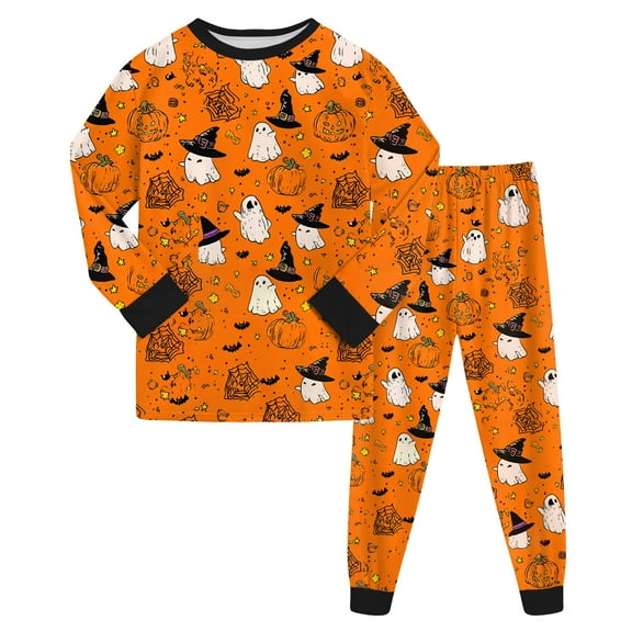 Hessimy Kids' Clothing Set, Coral Fleece Clothing, Button Down Winter Warm Long Sleeve Clothing, Boys Girls 1-8Years stitch pajamas(Orange,7-8 Years)