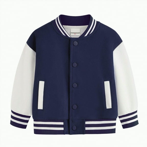 Hessimy Kids Comfortable Baseball Jackets Boys Girls Jacket Lightweight Plain Button Casual Coat (Dark Blue,13-14 Years)