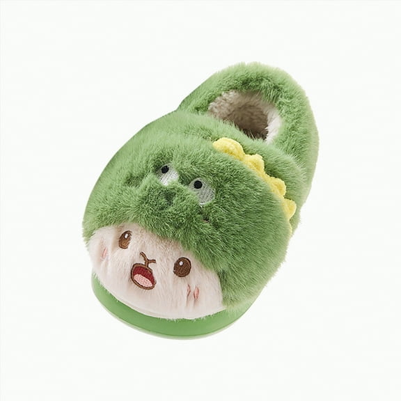 Hessimy Kids Cute Fuzzy Slippers Glow In The Dark Plush House Shoes Boys Girls Light Up Winter Slides Toddler Slippers Toddler Slippers Cute Slippers Winter Keep Warm Slippers (Green,1)