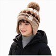 thumbnail image 1 of Hessimy Kids Geometric Pattern Knit Pom Beanie with Earflaps,Warm Winter Cuffed Ski Hat, 1 of 5