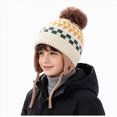 thumbnail image 1 of Hessimy Kids Geometric Pattern Knit Pom Beanie with Earflaps,Warm Winter Cuffed Ski Hat, 1 of 5