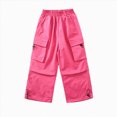 thumbnail image 1 of Hessimy Kids Girls Casual Pants Wide Leg Pants Spring And Autumn Big Pocket Sweet Wind Cargo Wide-Leg Pants For 5-15y Home Pants (Hot Pink,3-4 Years), 1 of 6