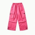 thumbnail image 1 of Hessimy Kids Girls Casual Pants Wide Leg Pants Spring And Autumn Big Pocket Sweet Wind Cargo Wide-Leg Pants For 5-15y Home Pants (Hot Pink,10-12 Years), 1 of 6