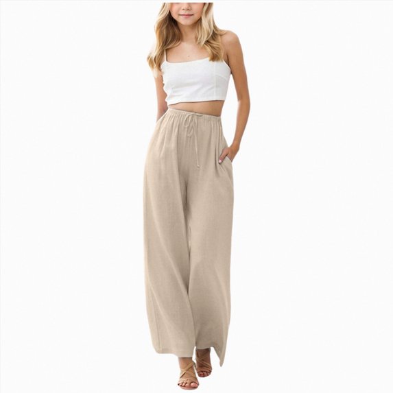 Hessimy Kids Girls Wide Leg Pants Casual Loose Drawstring Summer Athletic Joggers With Pockets Beach Vacation Clothes Autumn Winter Spring Summer Home Pants (Rose Gold,14-15 Years)