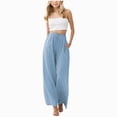 thumbnail image 1 of Hessimy Kids Girls Wide Leg Pants Casual Loose Drawstring Summer Athletic Joggers With Pockets Beach Vacation Clothes Autumn Winter Spring Summer Home Pants (Blue,8-9 Years), 1 of 6