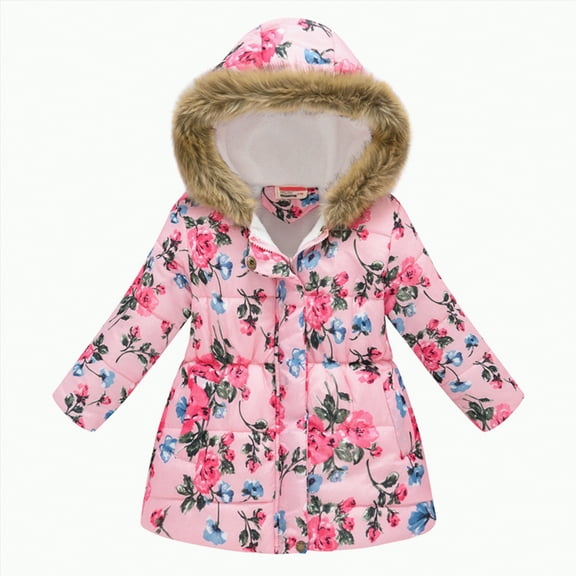 Hessimy Kids Girls Winter Hooded Down Coat Jacket Padded Overcoat Lovely Dailywear winter coat outerwear snowwear windproof warm puffer jacket (Hot Pink,6-7 Years)