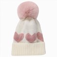 thumbnail image 1 of Hessimy Kids Heart Pattern Knit Pom Pom Beanie,Cute Winter Warm Folded Cuffed Hat for Girls, 1 of 6