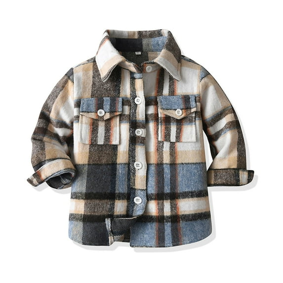 Hessimy Kids Little Boys Girls Baby Red Plaid Flannel Long Sleeve Button Down Flannel Shirt Plaid Tops Girl Boy Clothes(Z08-Blue,6-12 Months)