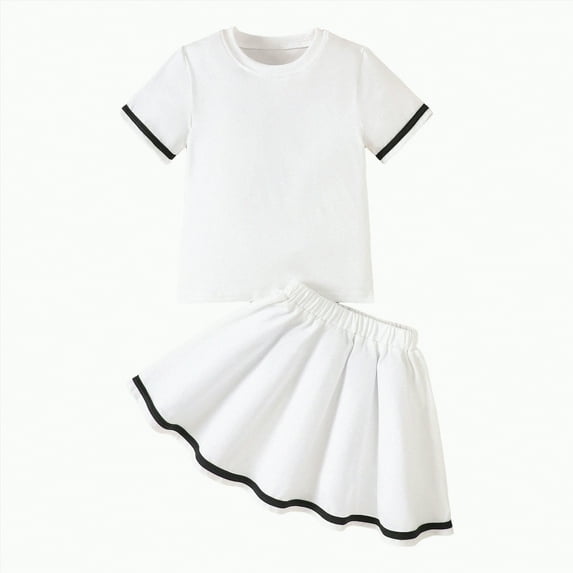 Hessimy Girl's T-Shirt and Shorts Set Cotton Summer Short Sleeve Children Two Pieces Clothing Pants Sets(White,4-5 Years)