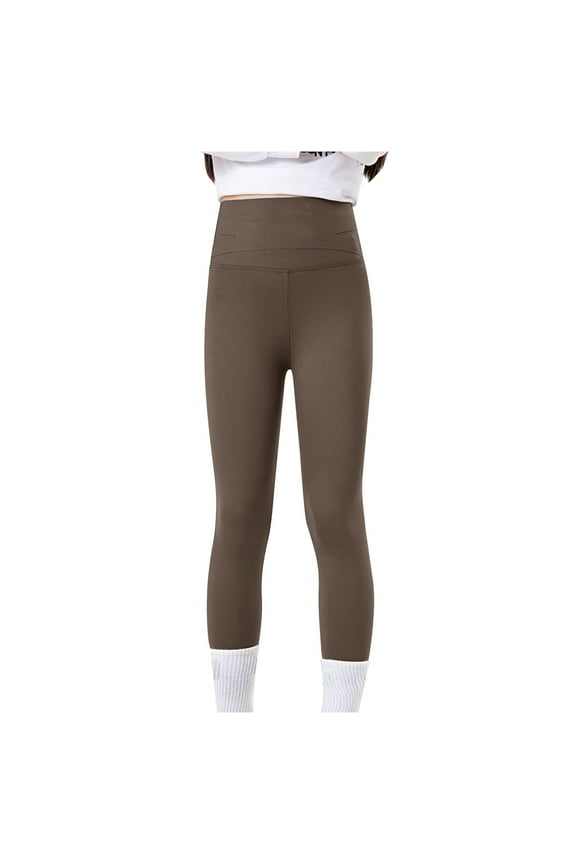 Kids Pants Girls Leggings Dance Running Yoga Pants Workout Dance Tights(Coffee,7-8 Y)