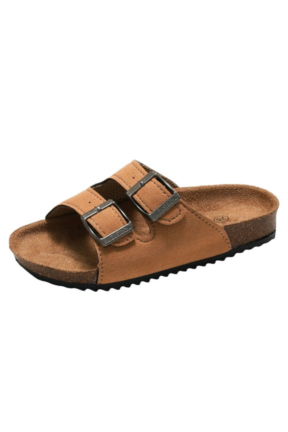 Kids Slides Teens Non-Slip Cushioned Thick Sole Slippers Open-Toe Sandals Solid Color Letter Prnted Home Beach Pool Shower Shoes(Brown,2.5)