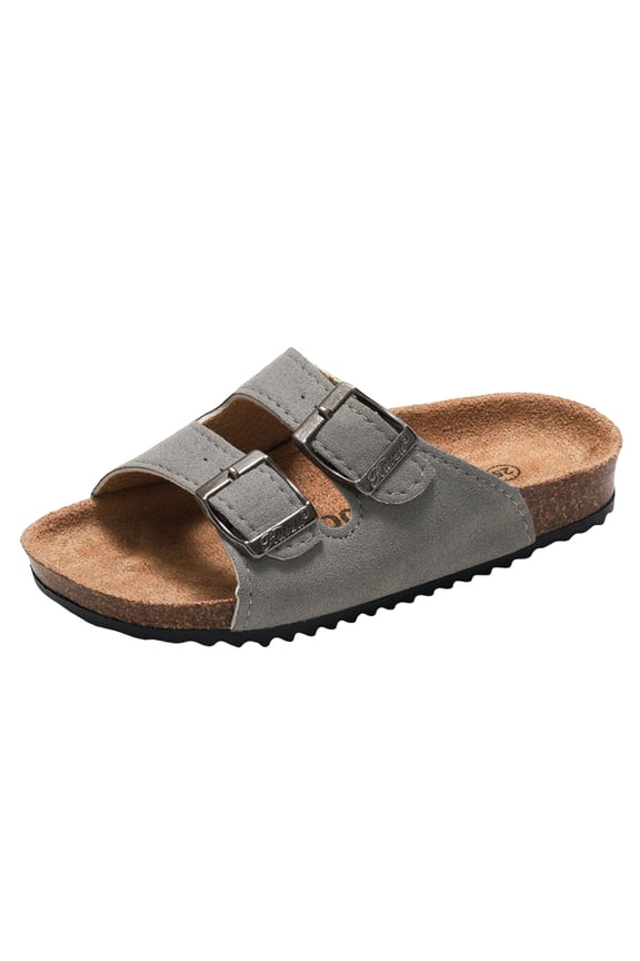 Kids Slides Teens Non-Slip Cushioned Thick Sole Slippers Open-Toe Sandals Solid Color Letter Prnted Home Beach Pool Shower Shoes(Grey,3)