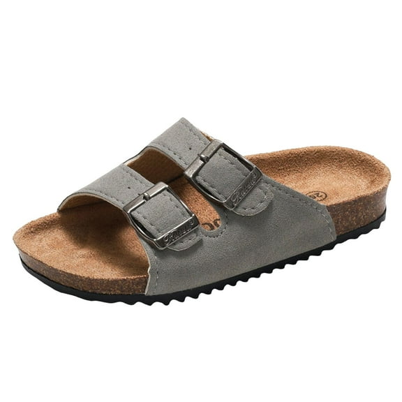 Hessimy Kids Slides Teens Non-Slip Cushioned Thick Sole Slippers Open-Toe Sandals Solid Color Letter Prnted Home Beach Pool Shower Shoes(Grey,4)