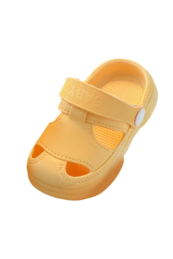 Kids Slides Teens Non-Slip Cushioned Thick Sole Slippers Open-Toe Sandals Solid Color Letter Prnted Home Beach Pool Shower Shoes orthopedic slippers kids(Yellow,6)
