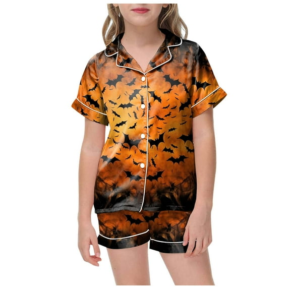 Hessimy Kids Unisex Pjs Set Girls Boys Silk Pajama Sets Satin Clasic Sleepwear Summer 2 Pieces Button Down Nighty pajamas for Toddler Girl Boy set(Gold,6-7Years)