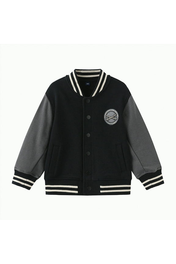 Kids Varsity Jacket Girls Boys Baseball Jacket Bomber Coat School Uniform With Pocket Pearl Crop Fringe Workout Spring Jackets Checkered Jacket (Black,8-10 Years)