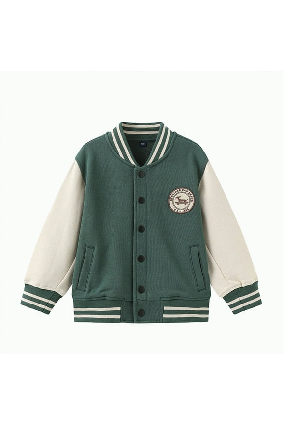 Kids Varsity Jacket Girls Boys Baseball Jacket Bomber Coat School Uniform With Pocket Pearl Crop Fringe Workout Spring Jackets Checkered Jacket (Green,4-6 Years)