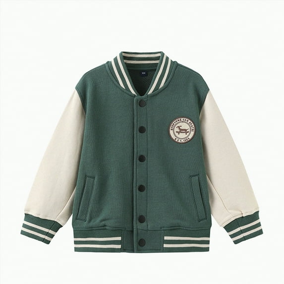 Hessimy Kids Varsity Jacket Girls Boys Baseball Jacket Bomber Coat School Uniform With Pocket Pearl Crop Fringe Workout Spring Jackets Checkered Jacket (Green,4-6 Years)