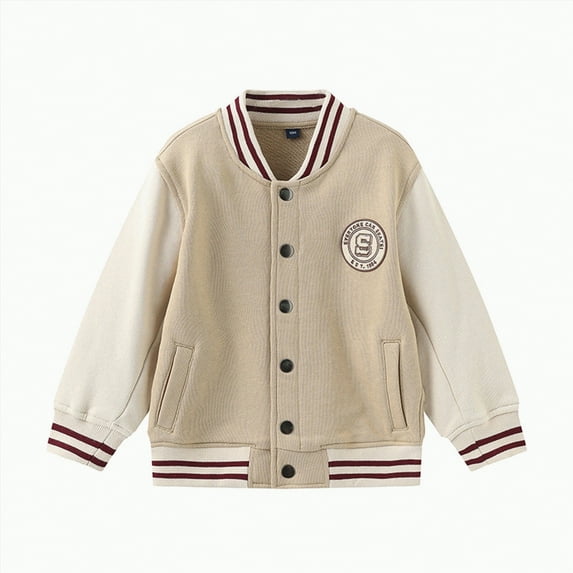 Hessimy Kids Varsity Jacket Girls Boys Baseball Jacket Bomber Coat School Uniform With Pocket Pearl Crop Fringe Workout Spring Jackets Checkered Jacket (Khaki,12-14 Years)