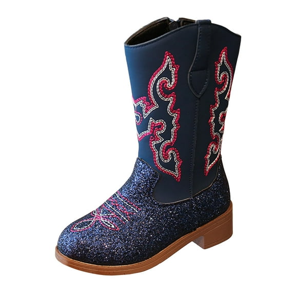 Hessimy Knee High Boots, Comfortable Chunky Platform Round-Toe Boots forgirls thigh high boots (Blue,11.5)