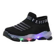 Hessimy Light Up Shoes for Boys Girls Toddler Flashing Sneakers Breathable Sport Walking Shoes(Black,5.5 Years)