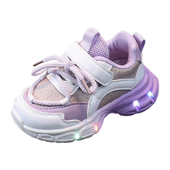 Hessimy Light Up Shoes for Boys Girls Toddler LED Flashing Sneakers Breathable Sport Walking Shoes for Kids(Z02-Purple,4-4.5 Y)