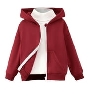 HESSIMY Little & Big Girls Zip Up Hoodie, Kids Full Zipper Hooded Fashion Sweatshirt(Red,4-5 Y)