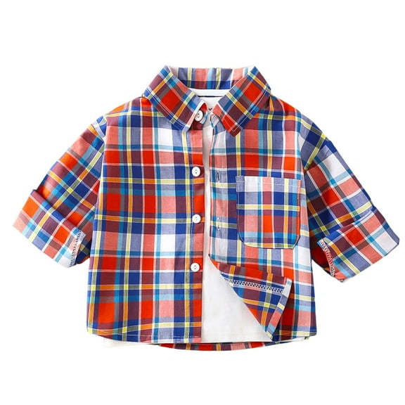 Hessimy Little Big Toddler Boys Plaid Flannel Shirt Button Up Family Matching Outfits(Red,18-24 Months)