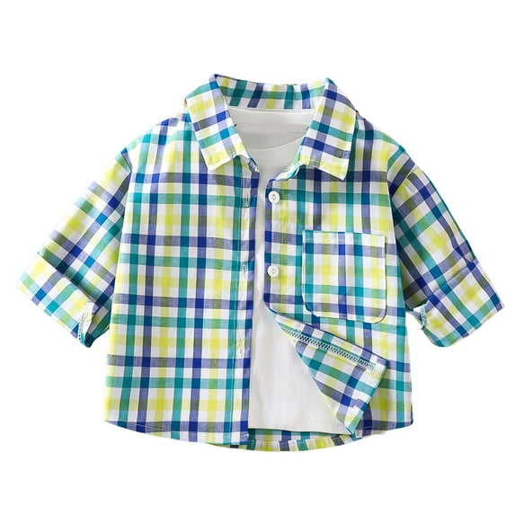 Hessimy Little Big Toddler Boys Plaid Flannel Shirt Button Up Family Matching Outfits(Yellow,4-5 Years)
