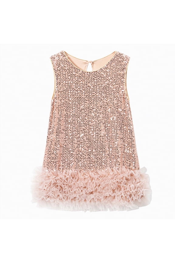 Little Flower Girl Cotton Ribbed Tulle Birthday Wedding Party Princess Dress,special occasion(Rose Gold,2-3 Years)