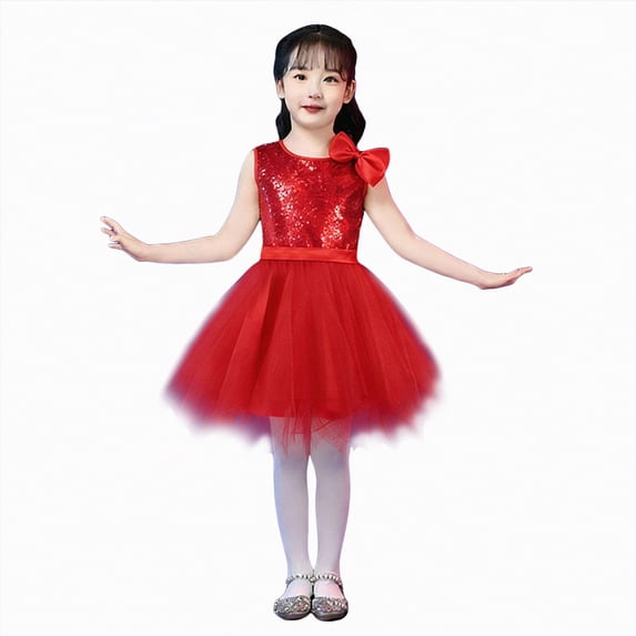 Hessimy Little Girl Short Sleeve Dress Cotton Casual Applique Tunic Shirt Dresses(Red,4-5 Years)