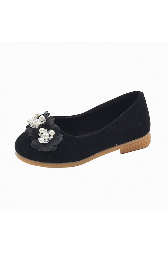 Little Girl's Adorable Sparkle Mary Jane Ballerina Flat Princess Flower Wedding Party Dress Shoes sandals school Painted leather shoes (Black,10)