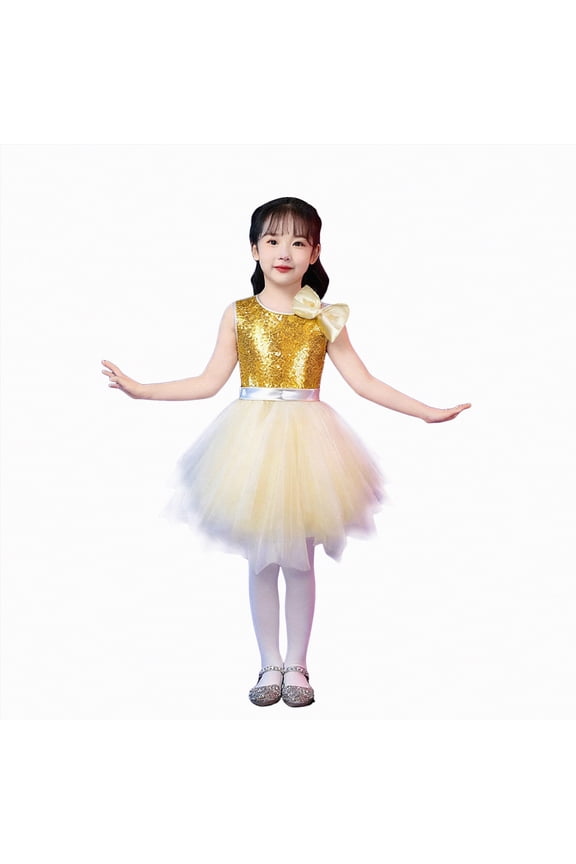 Little Girls Short Sleeve Dresses Summer Cotton Casual Swing Twirly Sundress(Yellow,9-10 Years)