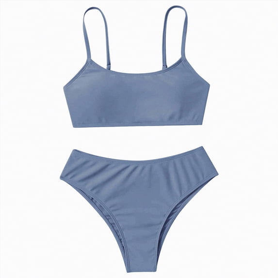 Hessimy Little Girls Two Piece Bikini Set Ruffle Adjustable Summer Beach Bathing Swimsuit(Navy,8-9 Years)