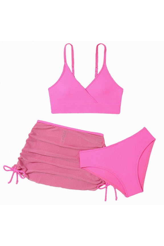 Little Girls Two Piece Tankini Swimsuit Summer short Bathing Suit Beach Rash Guard Swimwear,UPF 50+（Hot Pink,13-14 Years)