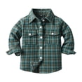 thumbnail image 1 of Hessimy Little Toddler Boys Long Sleeve Button Up Plaid Flannel Shirt Plaid(Dark Green,18-24 Months), 1 of 2