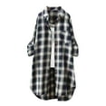 thumbnail image 1 of Hessimy Long Flannel Shirts for Women Button Down Plaid Shirts Dresses Pocketed(Z06-Navy,M）, 1 of 7