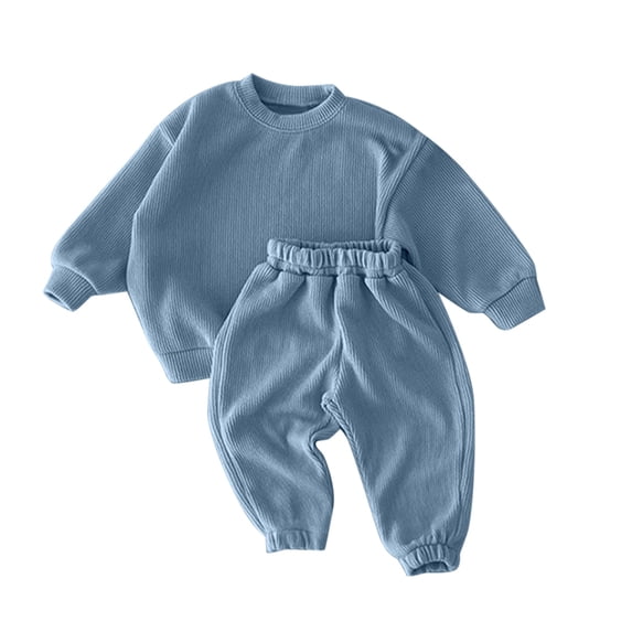 Hessimy Long Sleeve Knitted Cotton Romper Pants Winter Sets Short Outfit Boys' Winter Sets That Survive Washing Machines (Blue,12-18 Months)