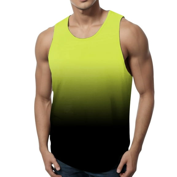 Hessimy Men's Basic Sleeveless T Shirts Casual Active Tank Top(Yellow,XXL)