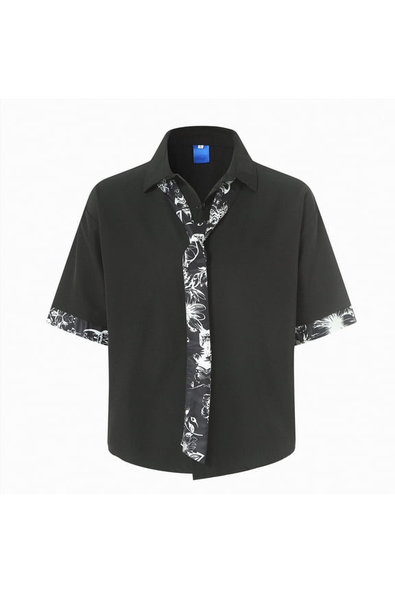 Men's Button Down Shirts Short Sleeve Casual Cotton Shirts Summer Beach Wedding Shirt with Pocket(Black,M)