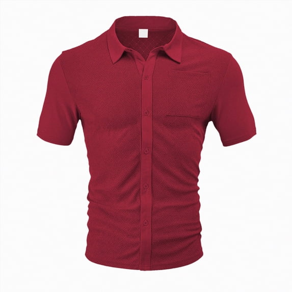 Hessimy Men's Button Down Shirts Short Sleeve Casual Shirts Summer Beach Linen Shirts with Pocket,Linen Cotton(Wine,XL)