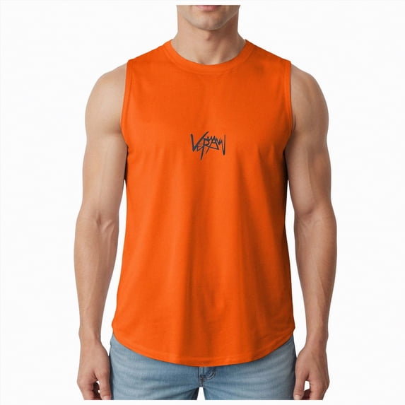 Hessimy Men's Cotton Sleeveless T Shirts, Breathable & Moisture Wicking with Odor Control(Orange,XXXL)