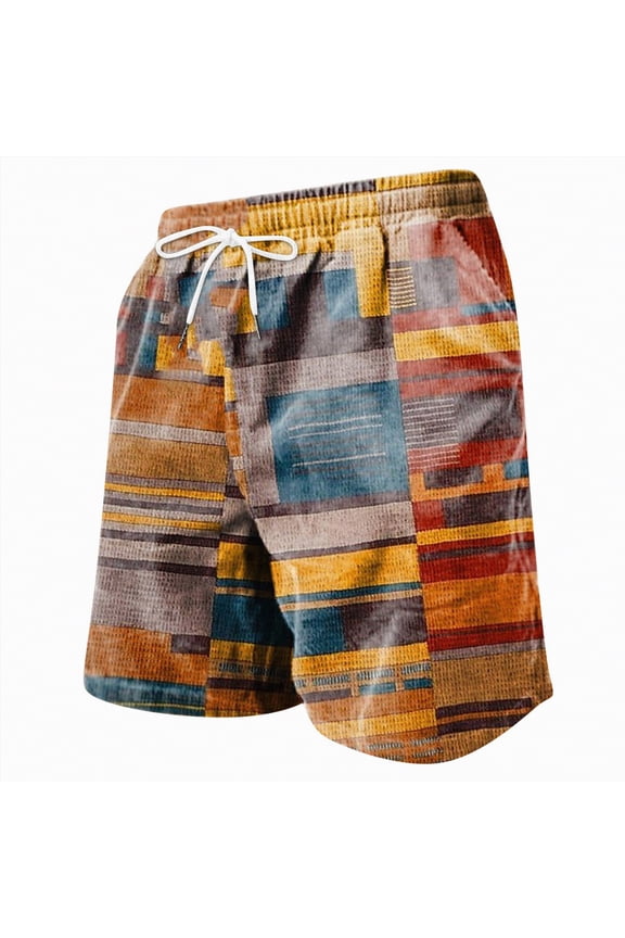 Men's Hawaiian Beach Shorts Summer Casual Tropical Flower Flat Front Shorts with Pocket,All Sizes(Orange,S)