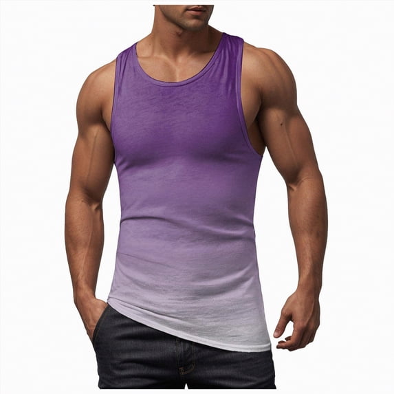 Hessimy Men’s Sleeveless Compression Shirts, Quick Dry Running Sports Workout Athletic Base Layer Tank Tops(Purple,L)