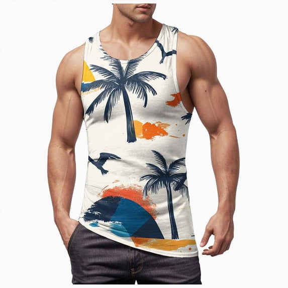 Hessimy Men's Summer Tank Top Scoop Neck Workout Gym Muscle Tank T-Shirt Sleeveless Undershirt(White,XXL)